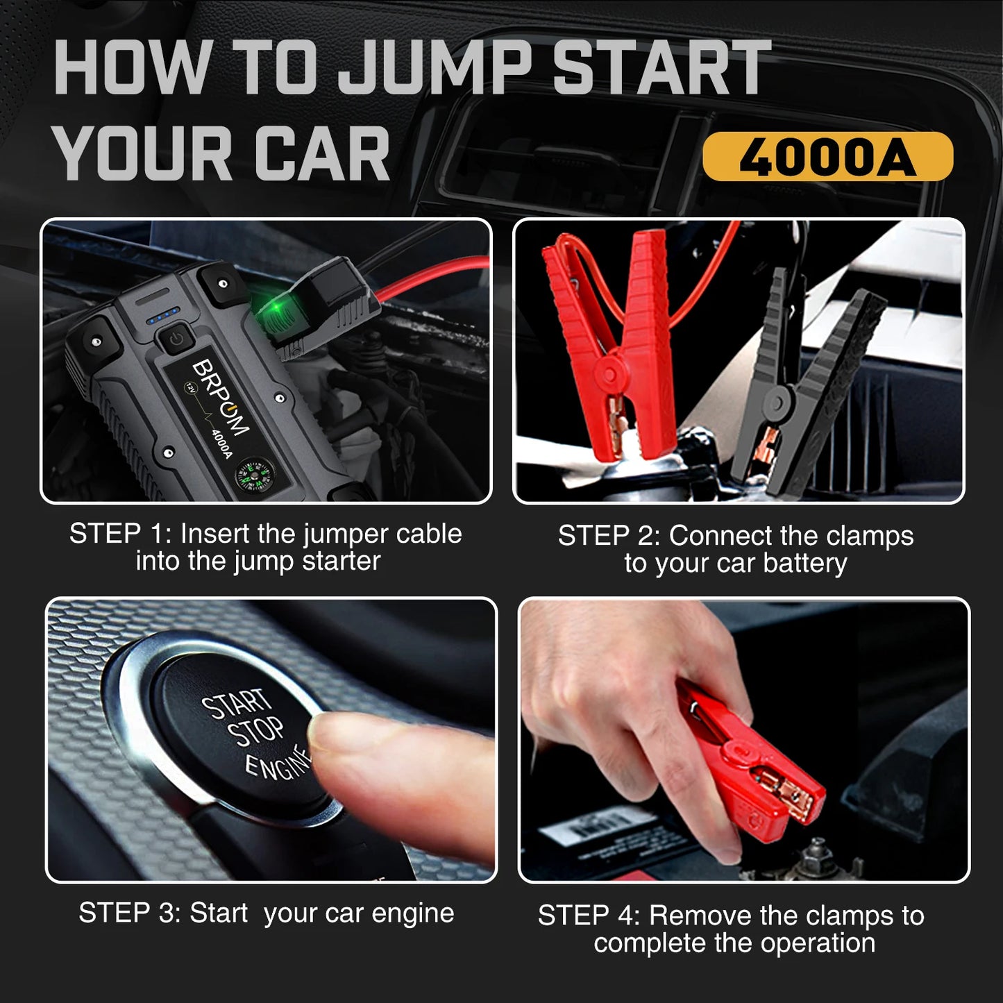 5000A Peak 26800mAh Car Jump Starter Auto Booster Battery Charger Jumper Box with Fast Charger Smart Jumper