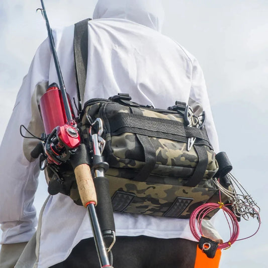 Waterproof Fishing  Cross Body Sling Fishing tackle Backpack with Rod Holder Box