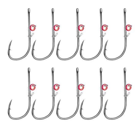 10Pcs/Set Bait Hooks Carbon Steel Barbed with elastic band